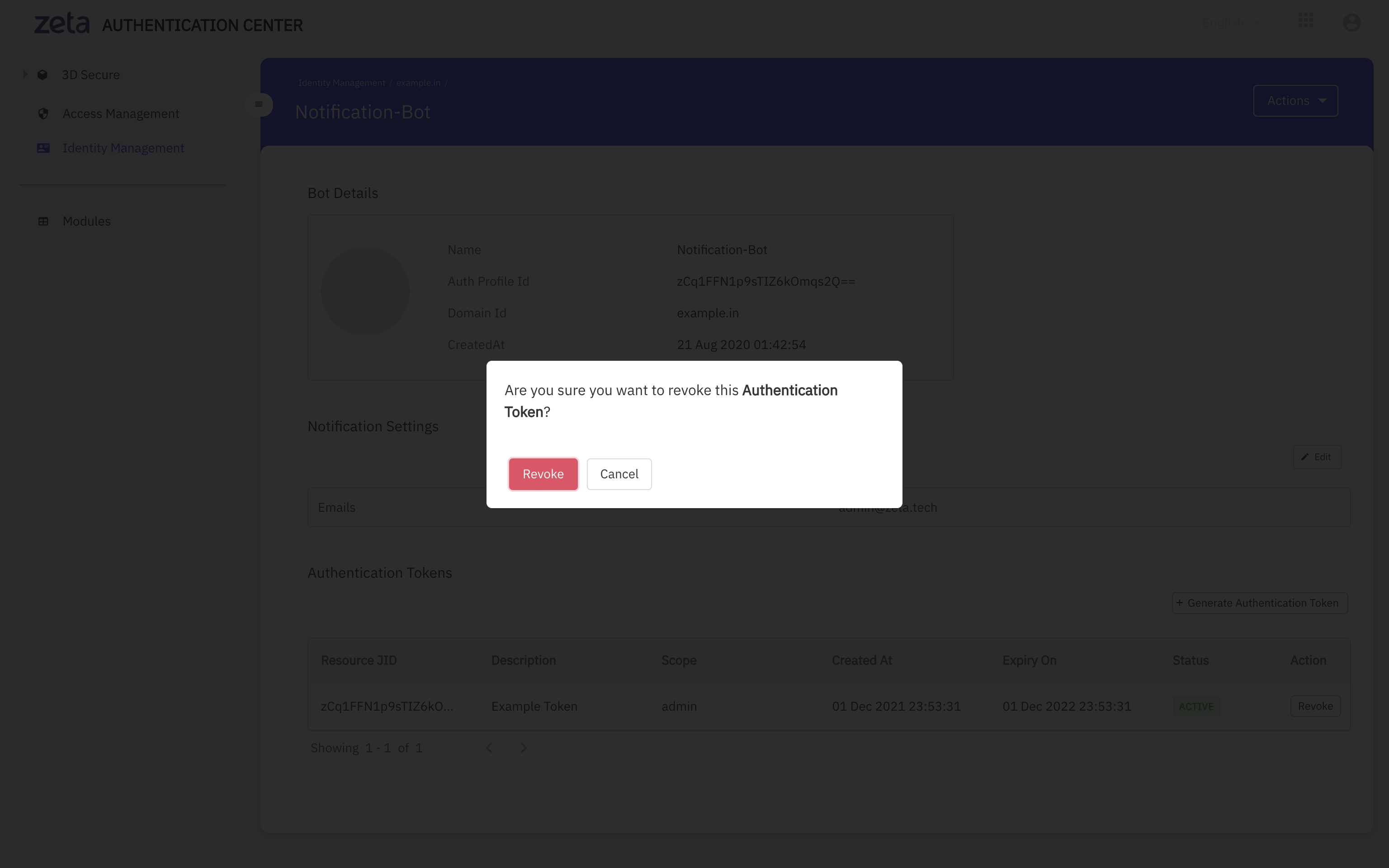 Revoking Token Confirmation